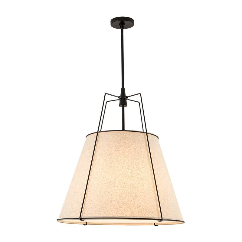 Mid Century 4-Light Conical Ivory Linen Lantern Pendant Ambient Light