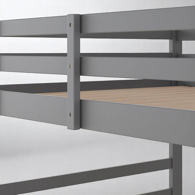 Full Over Full Bunk Bed with Ladder and Guardrails, Solid Wood Frame, No Box Spring Required
