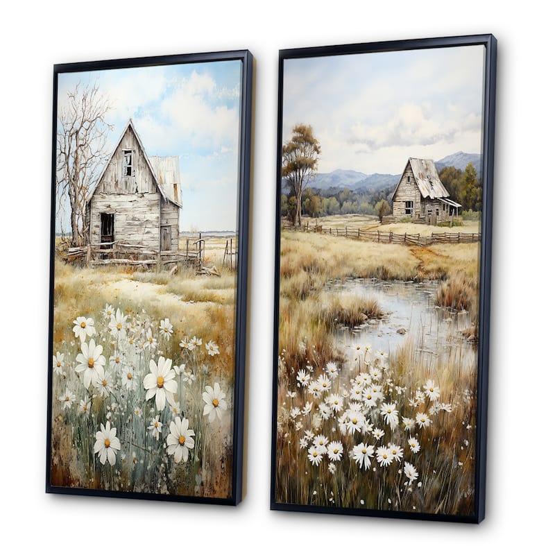 Designart "Farmhouse Quiet Retreat" Farm Framed Wall Art Set Of 2 - White Gallery Set For Office Decor