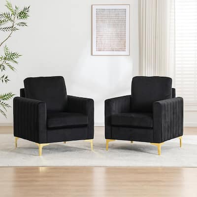 Modern Velvet Accent Chairs (Set of 2) for Living Room & Bedroom Comfy Reading Armchair with Gold Metal Legs