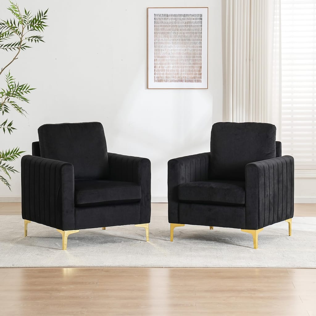 Modern Velvet Accent Chairs (Set of 2) for Living Room & Bedroom Comfy Reading Armchair with Gold Metal Legs