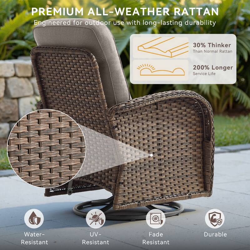 Pocassy Outdoor Wicker Patio Sofa with Swivel Chair and Ottomans