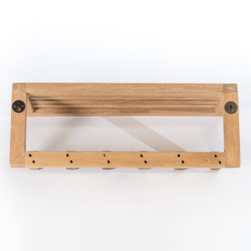 Teak Wall Shelf with 6 hooks
