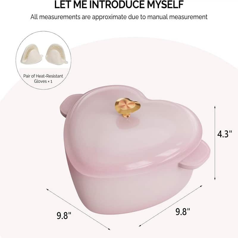 4 qt. Enameled Cast Iron Heart Shaped Dutch Oven in Pink with Lid