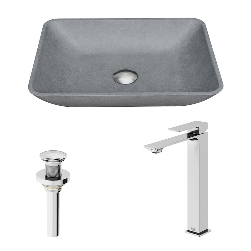 VIGO Duomo 18"L x 13"W Concrete Vessel Sink and Dunn 11"H Faucet Set