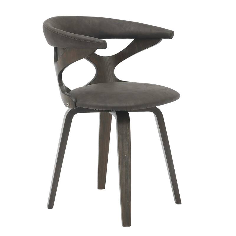 Klyne Leather Dining Chair with Poplar Wood Frame - Mid-Century Wooden Accent Chair with Swivel Base Set of 2