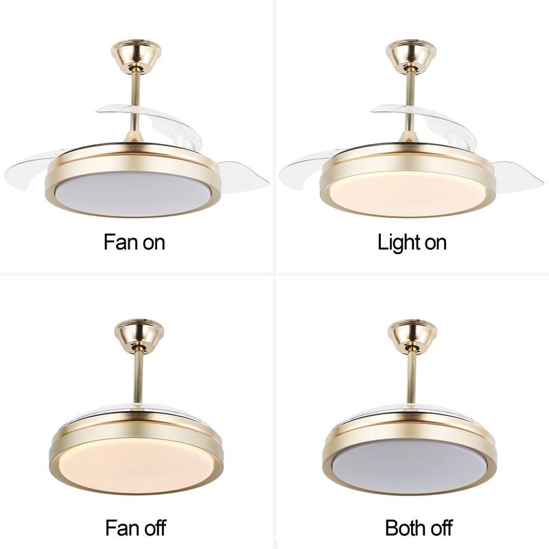 CurveCurio 42 in. Ceiling Fan with Concealable Fan Blades, 6 Fan Speed 3 Light Tone Remote Control Fan for Bedroom