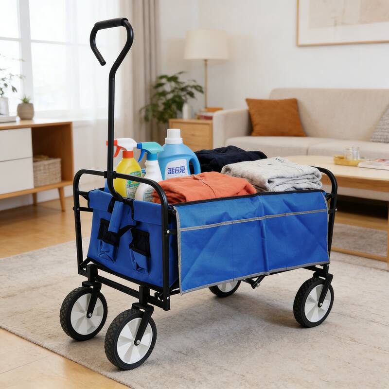 Folding Wagon Garden Shopping Beach Cart (Blue)
