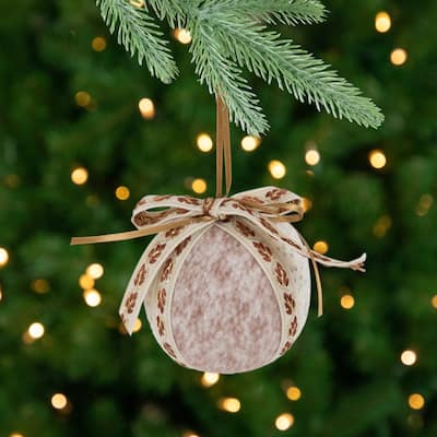 Embroidered Leaves Fuzzy Christmas Ball Ornaments - 3" - Mauve - Set of 6