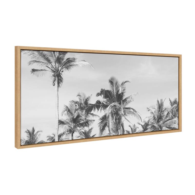 Kate and Laurel Sylvie Coastal Coconut Palm Tree Beach BW Framed Canvas by The Creative Bunch Studio - Natural - 18x40