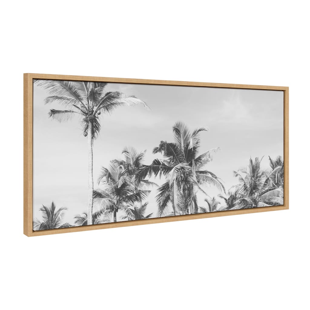 Kate and Laurel Sylvie Coastal Coconut Palm Tree Beach BW Framed Canvas by The Creative Bunch Studio
