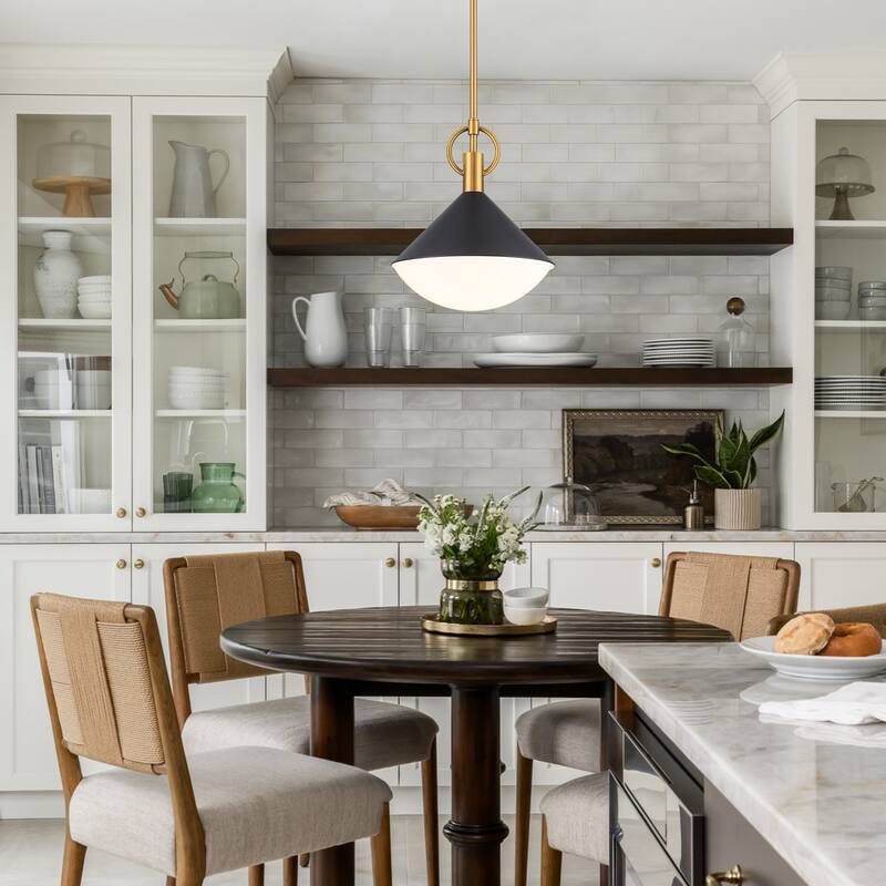 Single Light Cone Metal Pendant with Frosted White Glass Shade