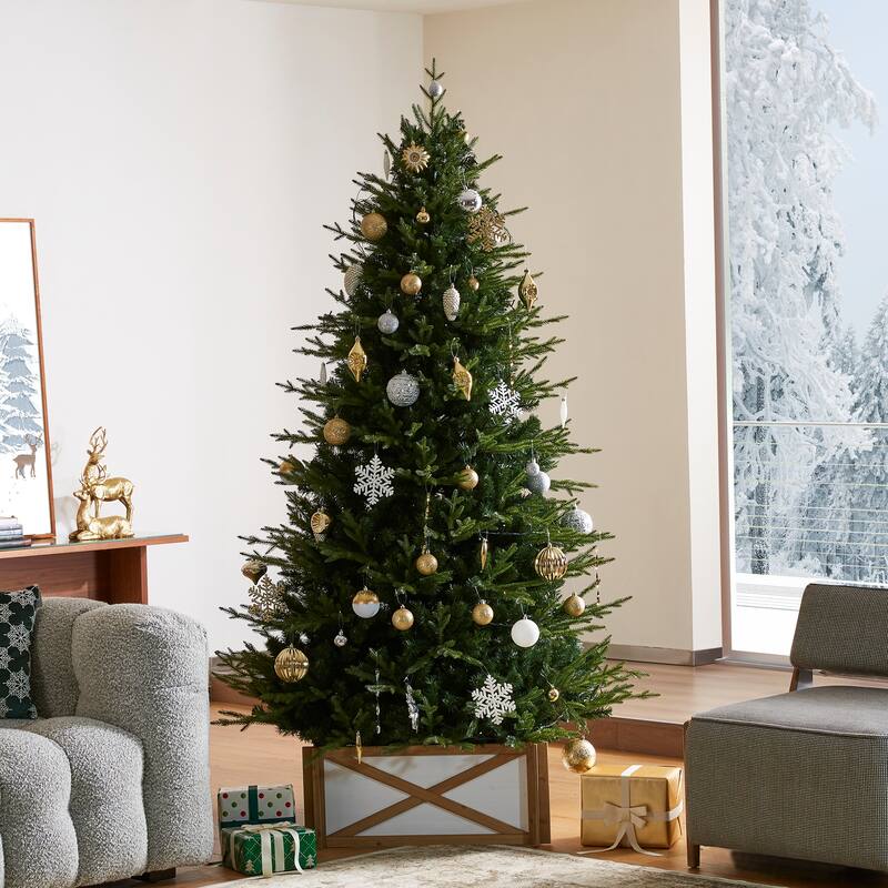 Glitzhome 7.5ft Flocked Evergreen Slim Fir Artificial Christmas Tree