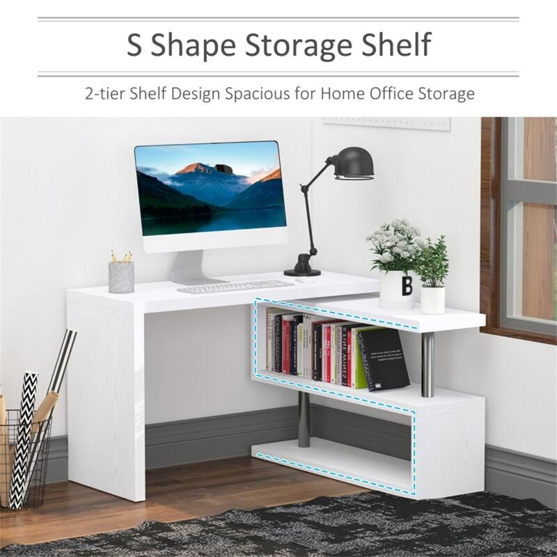 White Honeycomb Board and Stainless-Steel L-Shaped Computer Desk 360 Rotating