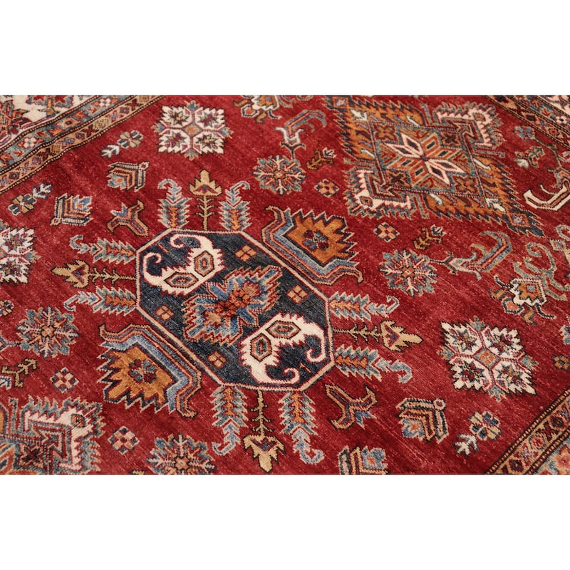 Rustic Super Kazak Zahra Red/Beige Hand Knotted Wool Square - 5'1'' x 6'0''
