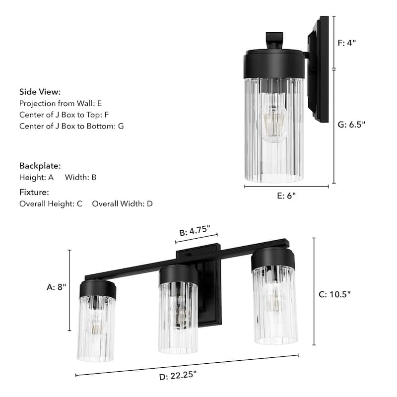 Hunter Gatz Ribbed Glass Vanity Wall Light - Bathroom - Glam, Fluted Glass - Damp Rated!