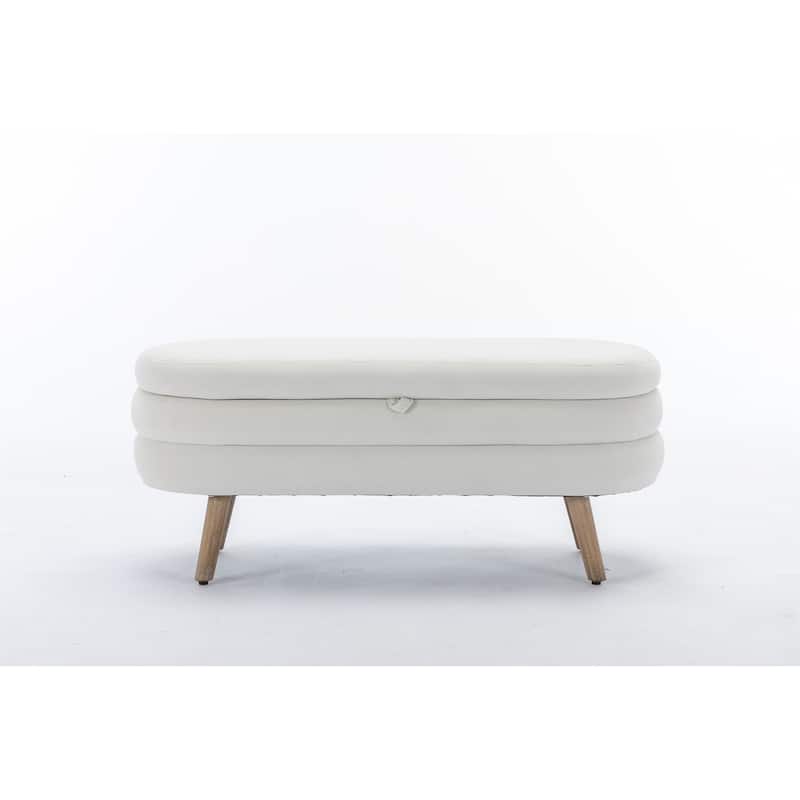 Velvet Fabric Storage Bench - Ivory