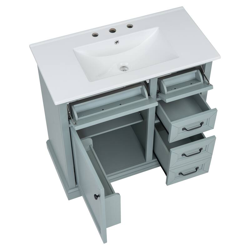 36" Bathroom Vanity with Ceramic Sink,with Cabinet and Drawers