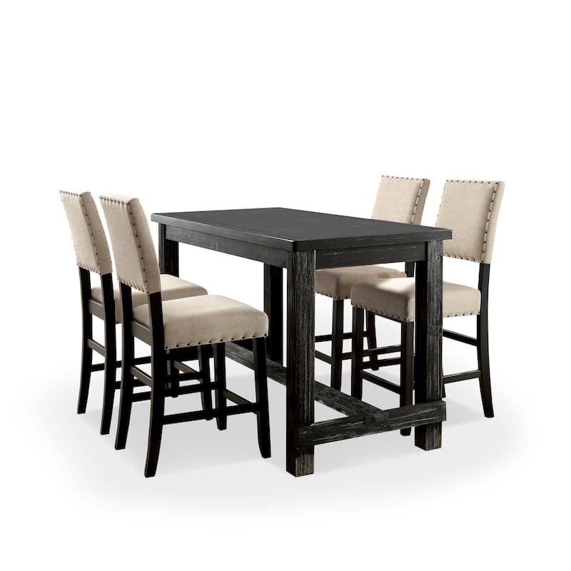 Miller Rustic Antique Black Wood Counter Height 5-Piece Dining Table Set