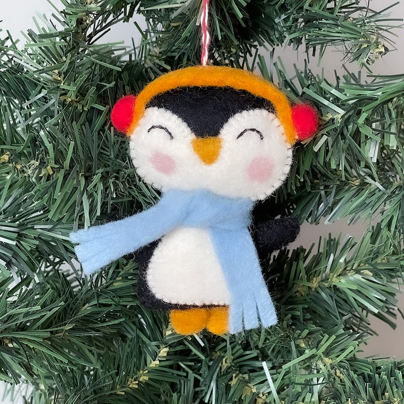 Happy Penguin and Top Hat Santa Handmade Felt Ornaments, Set of 2