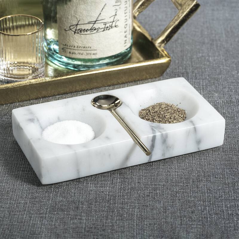 Marmora Marble Salt & Pepper Dish with Spoon