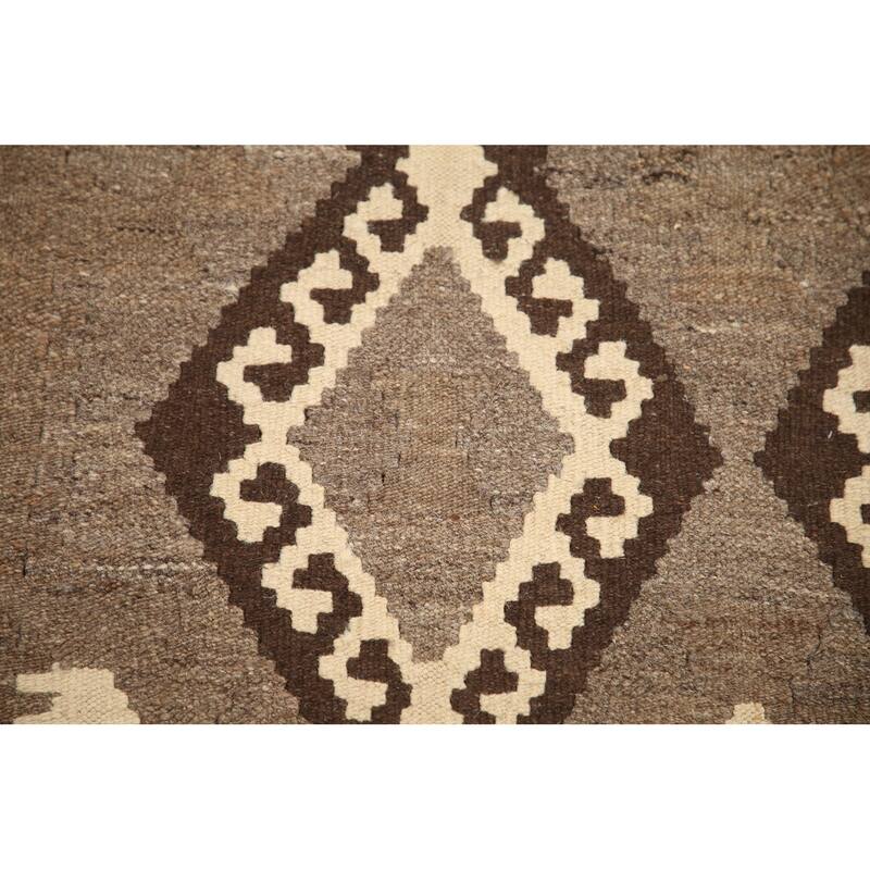 Hand Woven Oriental 100% Wool Carpet Southwestern Geometric Brown Kilim Area Rug - 6' 1'' X 4' 9''