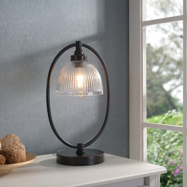 Diplomat Oil Rubbed Bronze and Glass Banker's Style Lamp - 11" x 17". Opens flyout.