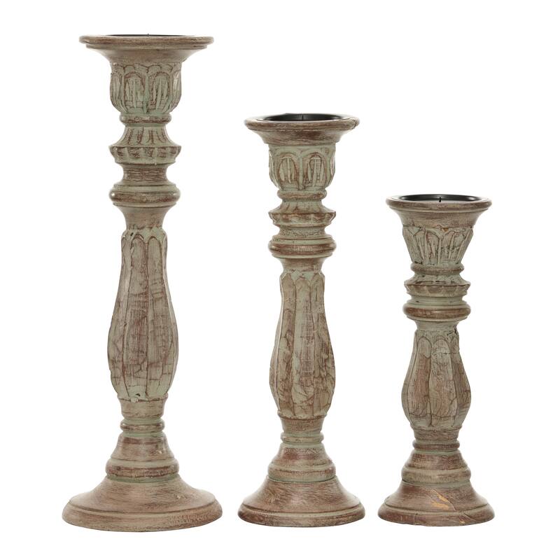 Mango Wood Candle Holder - Set of 3 Brown - Roche River Decor - 6"W x 6"L x 18"H