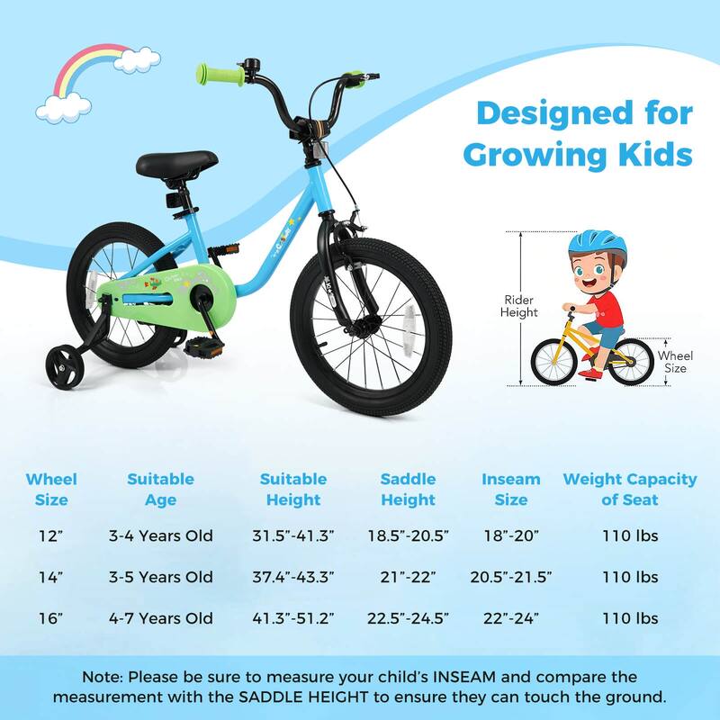 Costway 12-Inch Kids Bicycle with Adjustable Seat Front Handbrake & - See Details