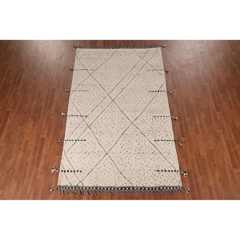 Striped Moroccan Area Rug Handmade Wool Carpet - 5'8" x 9'8"