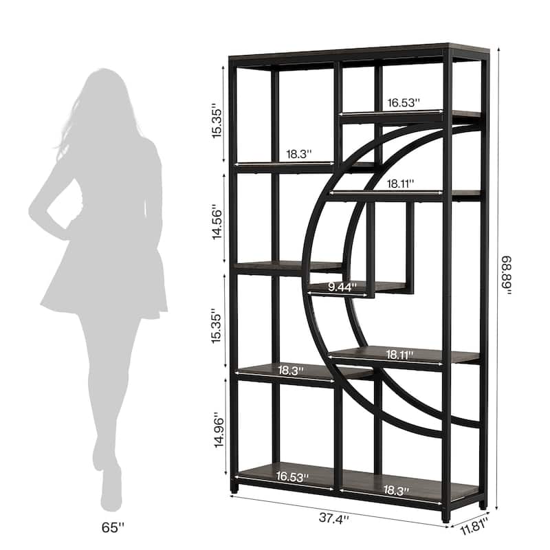 Bookshelf Industrial 5 Tier Etagere Bookcase, Freestanding Tall Bookshelves