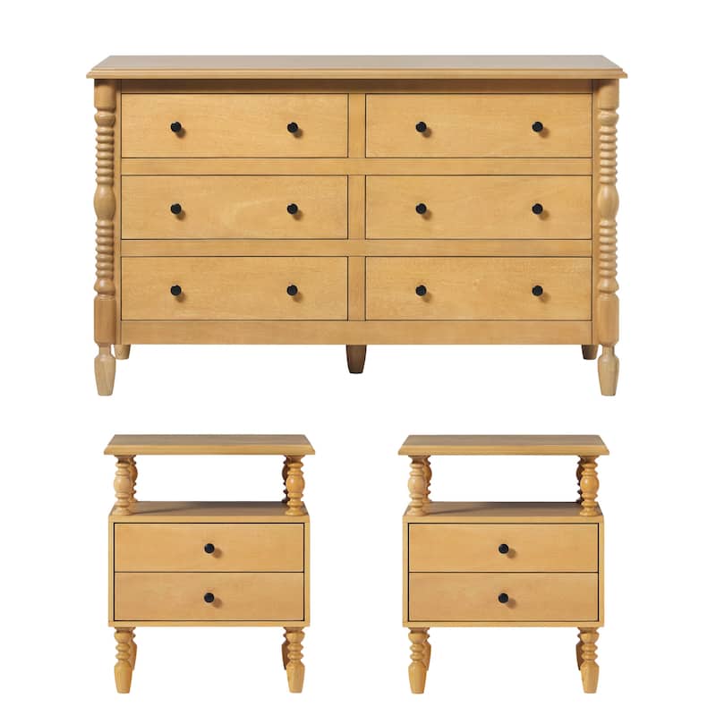 Walker Edison Spindle Dresser and 2-Drawer Nightstands Bedroom Set