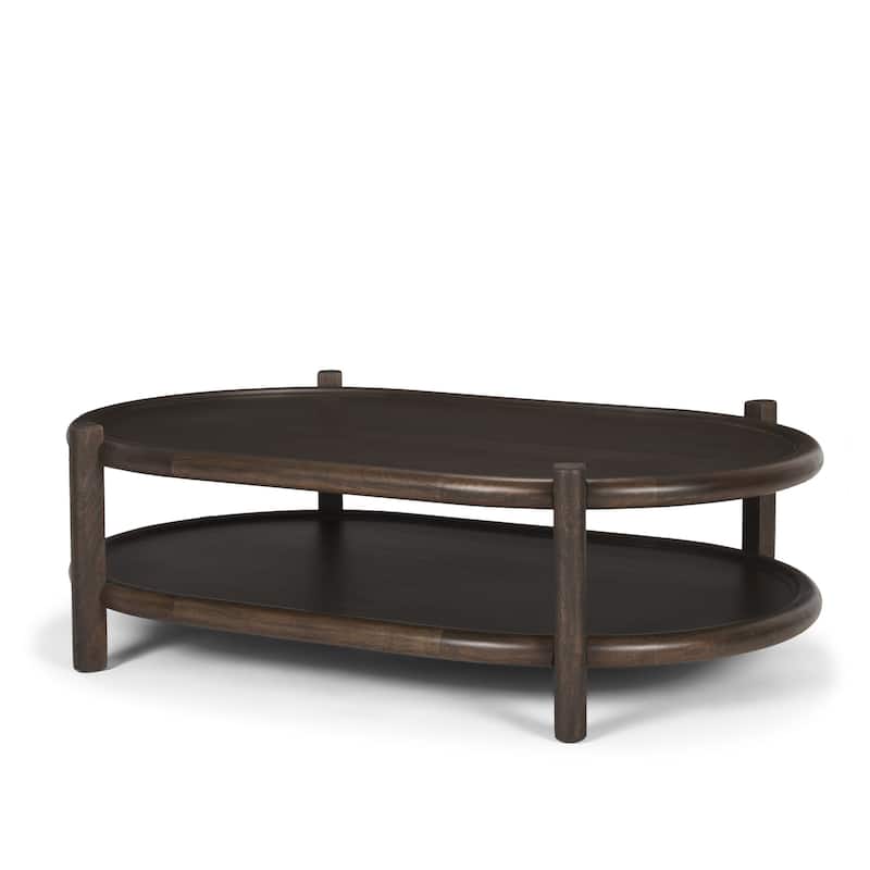 Romi Dark Brown Wood w/ Bottom Shelf Oval Coffee Table - 55.5L x 35.0W x 17.0H - 55.5L x 35.0W x 17.0H