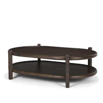Romi Dark Brown Wood w/ Bottom Shelf Oval Coffee Table - 55.5L x 35.0W x 17.0H