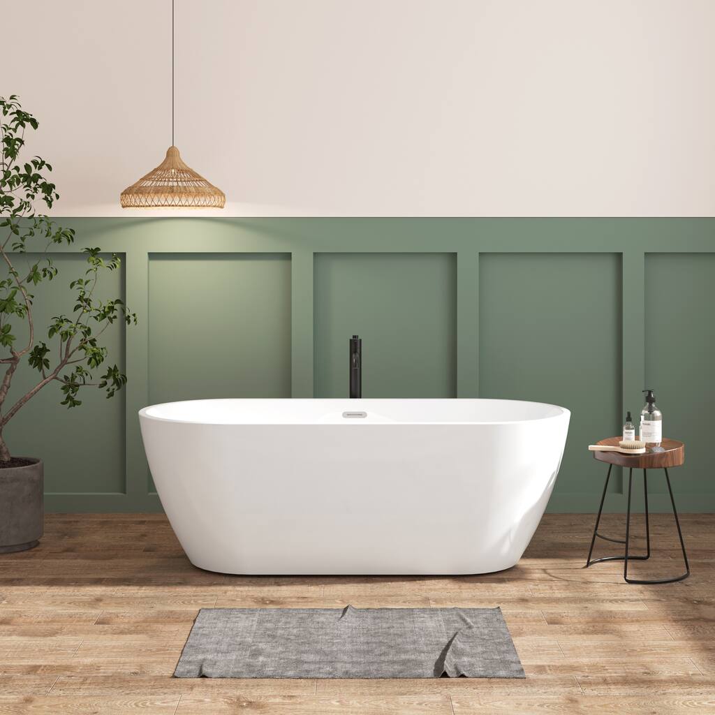 67" Acrylic Freestanding Soaking Bathtub with Overflow and Drain