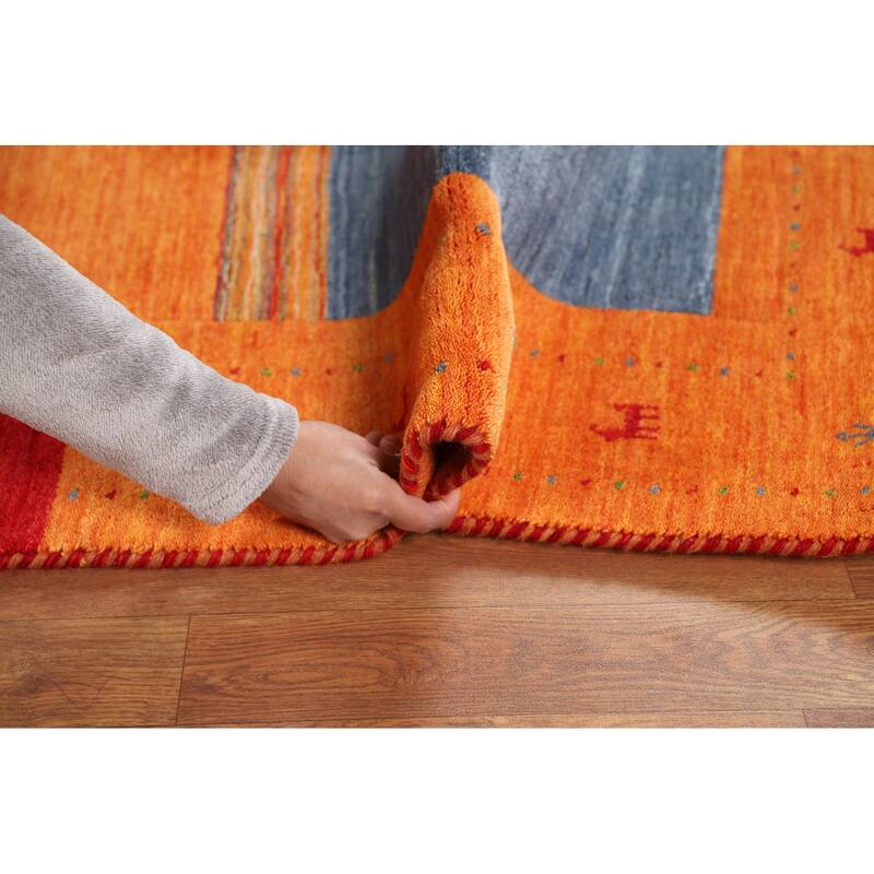 Striped Gabbeh Indian Rug Hand-Knotted Wool Carpet - 6'7"x 9'9"