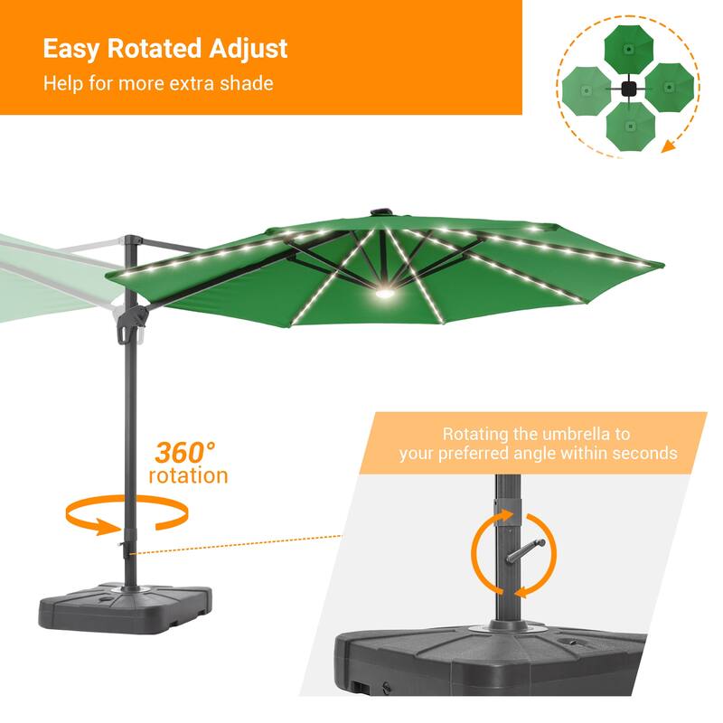 LIVOOSUN 11FT Huge Patio LED offset umbrella Cantilever Umbrella