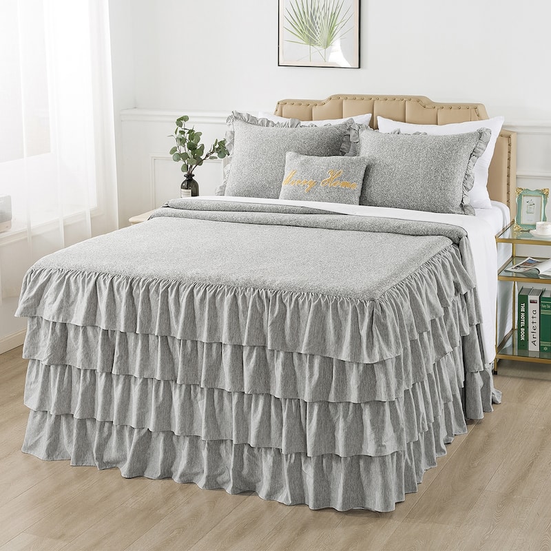 4 Piece Knit Ruffled Style Bed Skirt Coverlets Bedspreads