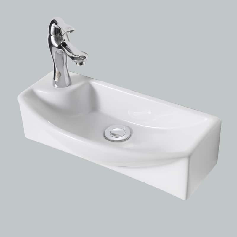 Laura White Ceramic Wall Mount Vessel Sink with a Single Faucet Hole on Left Side