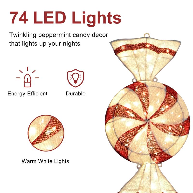 Puleo International 6' Pre-Lit Outdoor Peppermint Candy Pathway Stake Christmas Decor with 74 Warm White Twinkling LED Lights