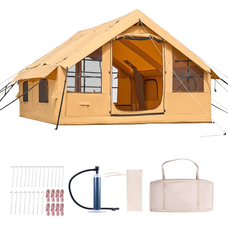 13 x 9 Feet Waterproof Oxford Fabric Inflatable Camping Tent for 5-8 People with 2 Skylights and 4 Windows