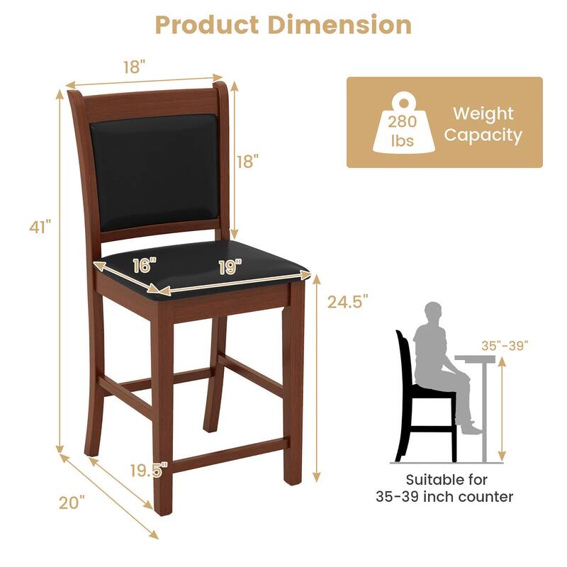 Gymax Upholstered Counter Stool Set of 4 w/ Solid Rubber Wood Frame