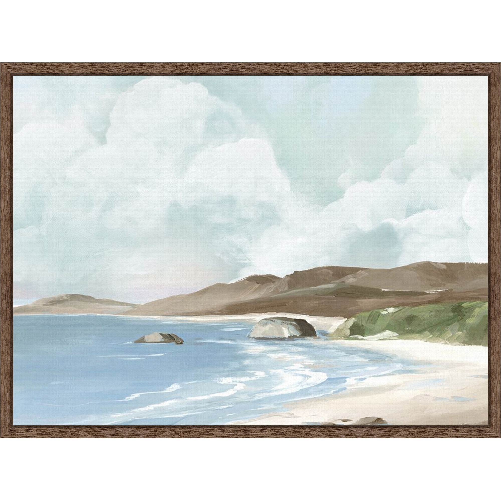 Tranquil Coastline Under Soft Skies by PI Studio Framed Canvas Wall Art Print