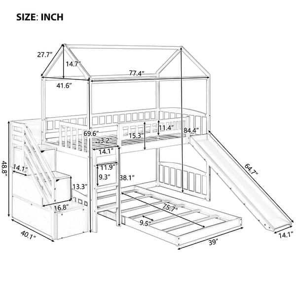 Twin Over Twin Bunk Bed with Two Drawers and Slide