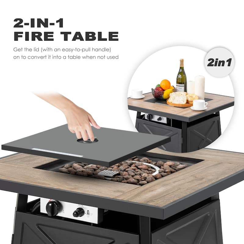 50,000 BTU 28 Inch Iron Propane Gas Fire Pit Table with Cover - 28 inches