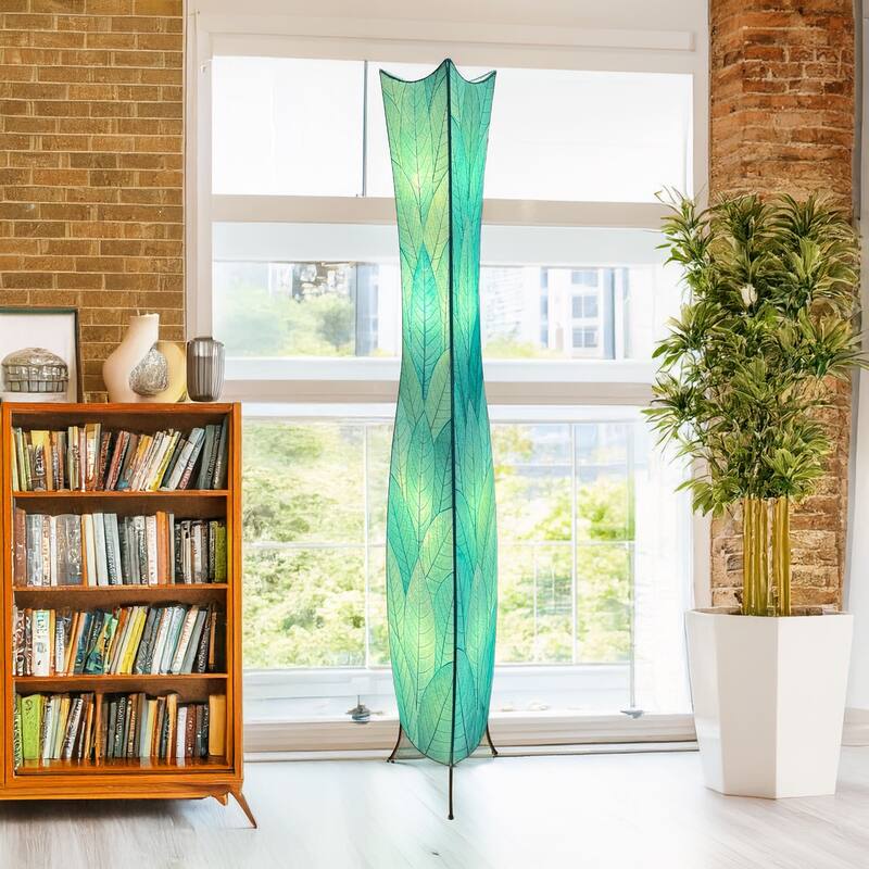 Eangee Handmade Flowerbud Giant Floor Lamp, Cocoa Leaves Shade, 13 x 13 x 72 in. - Sea blue
