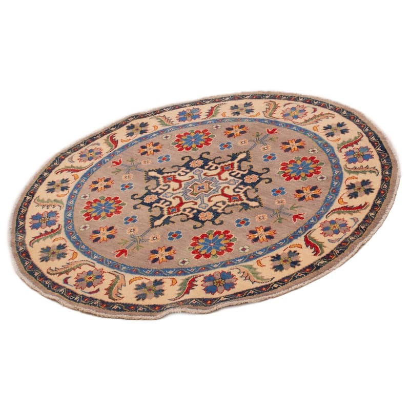 ECARPETGALLERY Hand-knotted Uzbek Ghazni Grey Wool Rug - 4'10 x 4'10