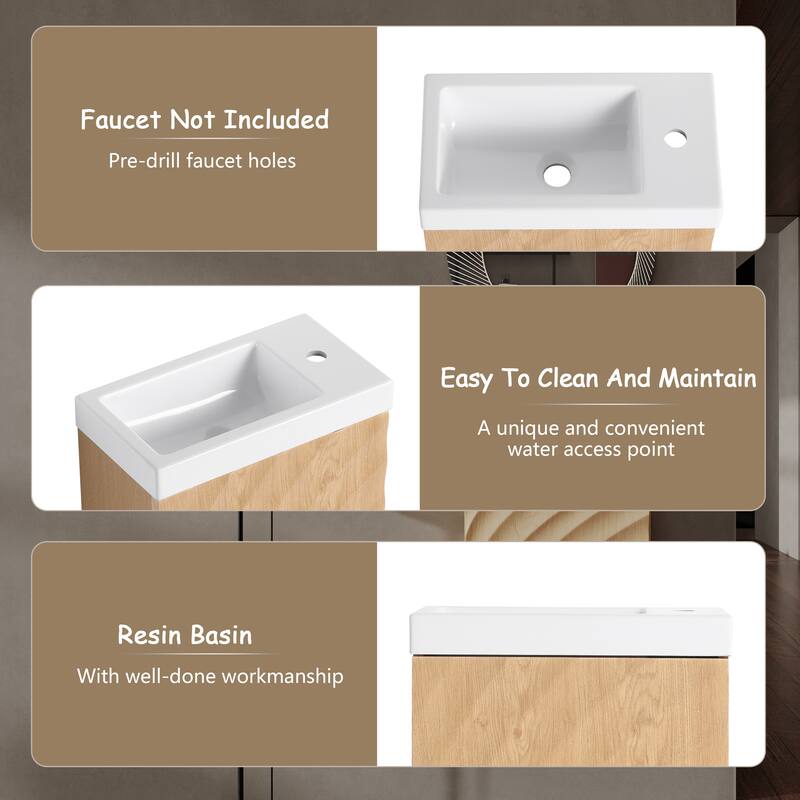 GDFStudio - Helsinki 18.5" Modern Wall-Mounted Bathroom Vanity Set with Resin Sink, Soft Closing Door & Antirust Hardware