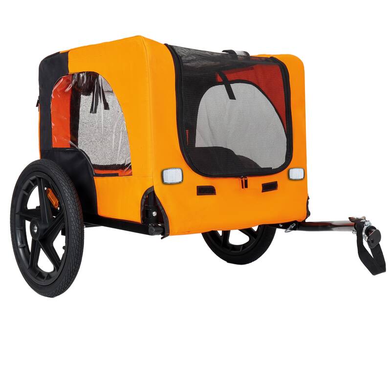 Outdoor Heavy Duty Collapsible Pet Bike Trailer with 16-Inch All-Terrain Wheels & Universal Hitch, Foldable Carrier Cart