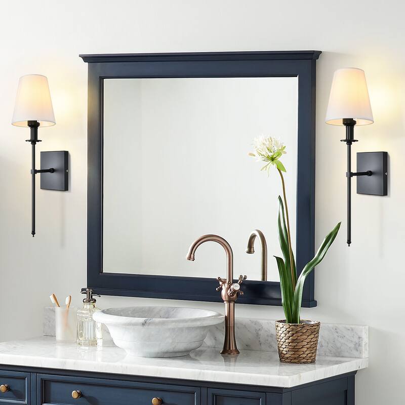 Starsky 1 - Light Industrial Wall Sconce Set with Tapered Fabric Shade (Sets of 2) - Black